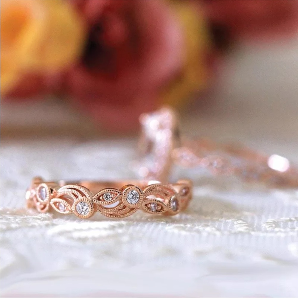 14k rose gold oval engagement ring band set - Picture 3 of 7